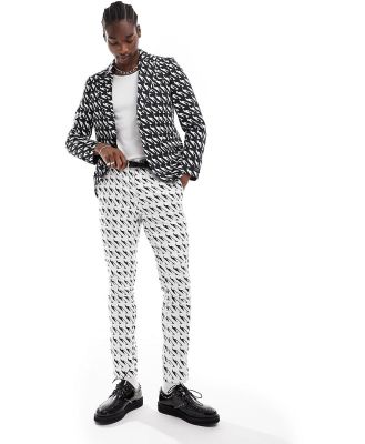 Twisted Tailor Munro houndstooth suit pants in black and white