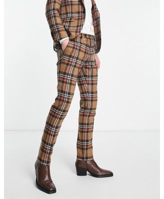 Twisted Tailor Nevada skinny suit pants in beige and blue tartan check-Neutral
