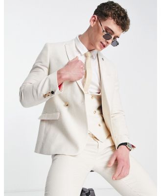 Twisted Tailor pegas slim fit double-breasted suit jacket in off white