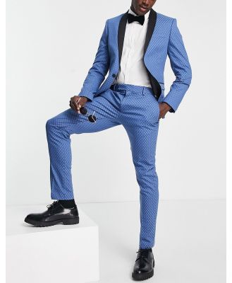 Twisted Tailor Perlman skinny fit suit pants in blue jacquard with black side stripe