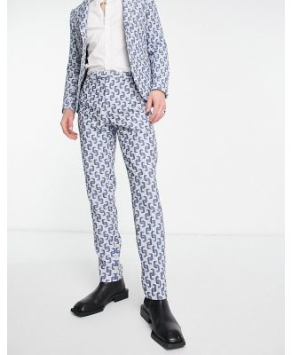 Twisted Tailor Steroetzle jacquard slim suit pants in blue