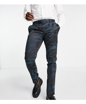 Twisted Tailor Tall Vallely skinny fit suit pants in dark green camo with black side stripe-Multi