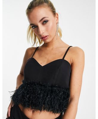 Twisted Wunder cami crop top with faux feather hem in black (part of a set)