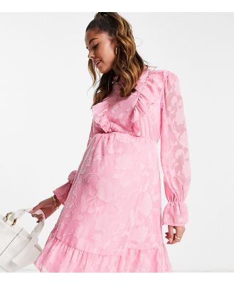 Twisted Wunder Maternity long sleeve mini dress with frill detail in pink