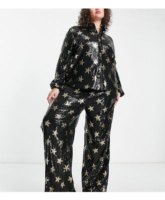 Twisted Wunder Plus wide leg pants in sequin star print (part of a set)-Gold