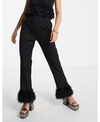 Twisted Wunder straight leg pants with faux feather hem in black (part of a set)