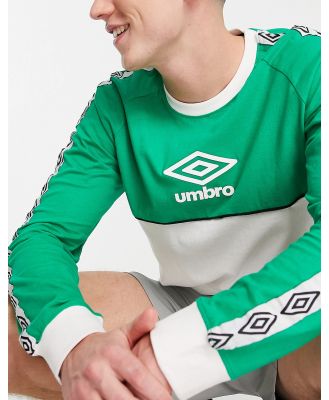 Umbro Global taped long sleeve t-shirt in green and white-Multi