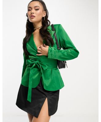 Unique21 belted corset satin blazer in bright green (part of a set)