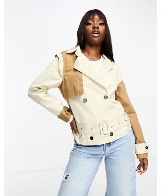 Unique21 contrast cropped trench jacket in beige-Neutral