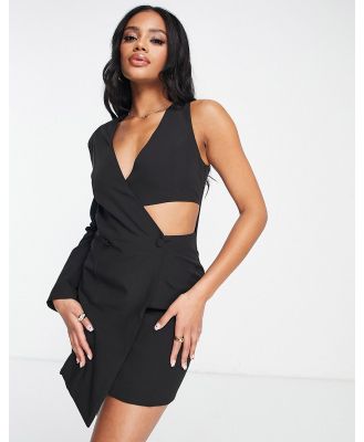Unique21 one shoulder cut out blazer dress in black