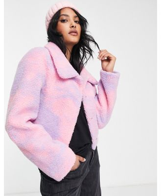 Unreal Fur contrast collar faux fur cropped jacket in multi