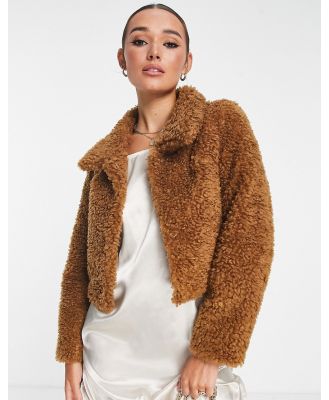 Unreal Fur faux fur cropped jacket in brown-Orange