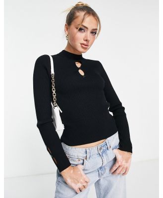 Urban Bliss keyhole long sleeve knitted top in black