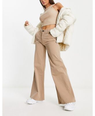 Urban Classics high waist wide leg pants in beige-Neutral