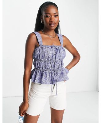 Urban Revivo ruched cami top in blue floral print