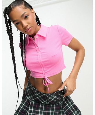 Urban Revivo ruched front cropped polo shirt in pink