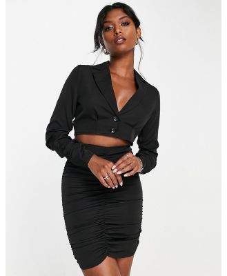 Urban Threads cropped blazer with ruched sleeves in black (part of a set)