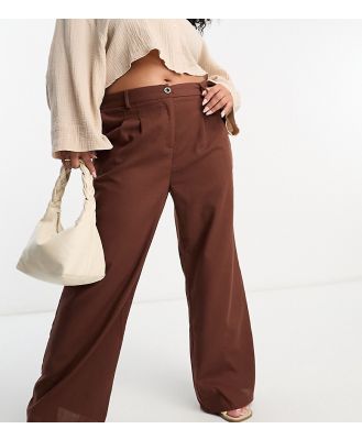 Urban Threads Curve linen blend wide leg pants in chocolate brown (part of a set)
