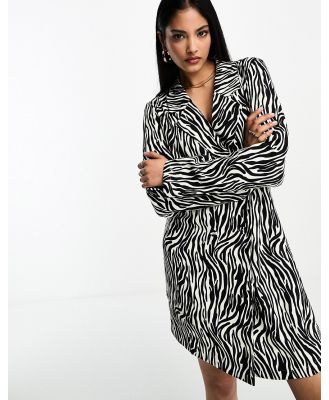 Urban Threads double breasted mini blazer dress in zebra print-Black