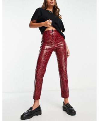 Urban Threads faux leather straight leg pants in red leopard