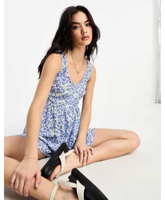 Urban Threads floaty playsuit in blue ditsy floral print-Multi