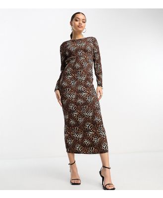 Urban Threads Petite plisse midi smock dress in leopard-Multi