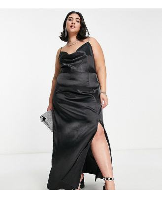 Urban Threads Plus maxi dress with cowl neck and side slit in black