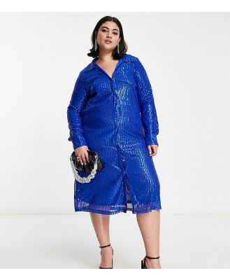 Urban Threads Plus sequin midi shirt dress in cobalt blue