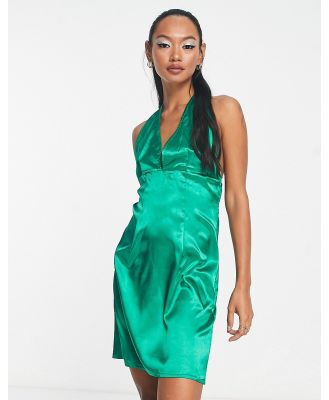 Urban Threads satin halterneck mini dress in bright green
