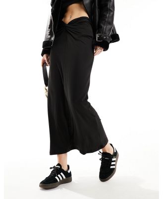 Urban Threads slinky maxi skirt with ruched front in black