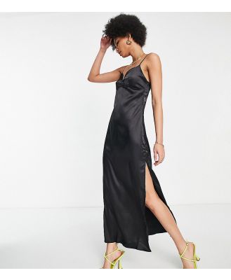 Urban Threads Tall satin cami slip dress in black