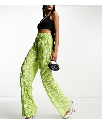 Urban Threads Tall satin plisse wide leg pants in lime (part of a set0-Yellow