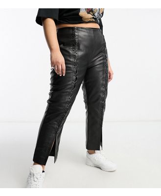Urbancode Curve real leather lace up pants in black