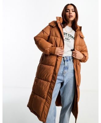 Urbancode longline hooded puffer jacket in toffee brown