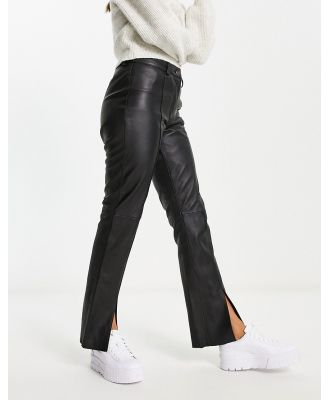 Urbancode real leather split front pants in black