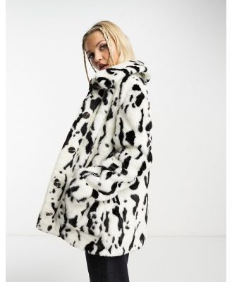 Urban Code button down faux fur coat in dalmatian print-White