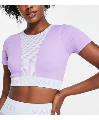 VAI21 seamless two tone cap sleeve top in pastel blue and lilac (part of a set)-Multi