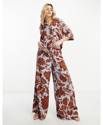 Vero Moda Aware wide leg pants in blue and brown florals (part of a set)