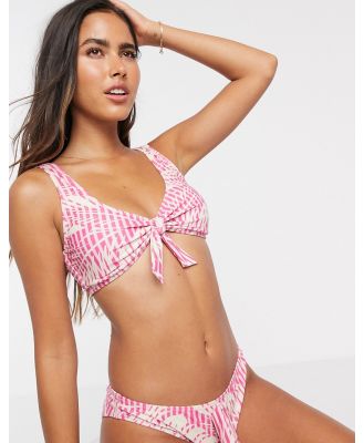 Vero Moda bikini top with tie front in pink palm print-Multi