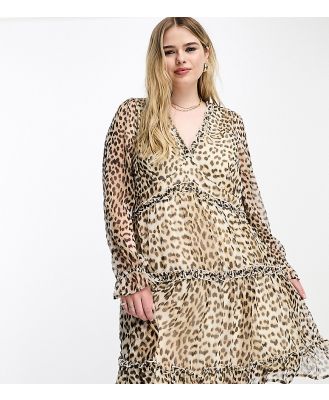 Vero Moda Curve ruffle layered mini dress in leopard print-Multi