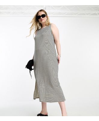 Vero Moda Curve sleeveless maxi dress in mono stripe-White