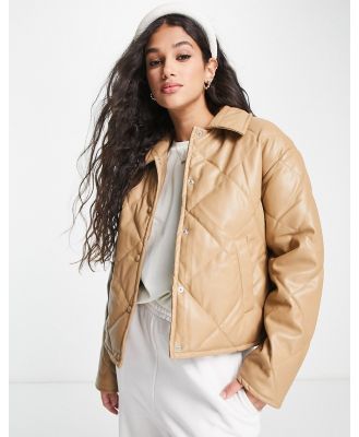 Vero Moda faux leather quilted jacket in beige-Neutral