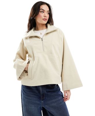 Vero Moda formal half zip overhead jacket in cream-White
