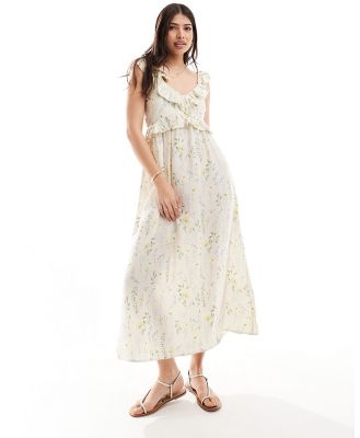 Vero Moda frill maxi dress with v neckline in delicate floral-White