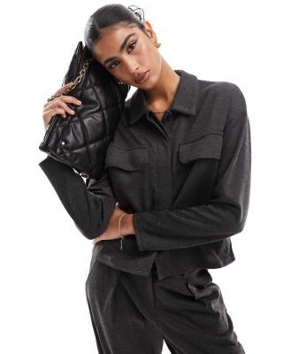 Vero Moda jersey comfort utility boxy shirt in dark grey (part of a set)-Black