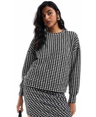 Vero Moda jersey oversized sweat top in mono houndstooth (part of a set)-Black