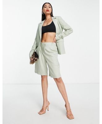Vero Moda linen tailored city shorts in sage (Part of a set)-Green