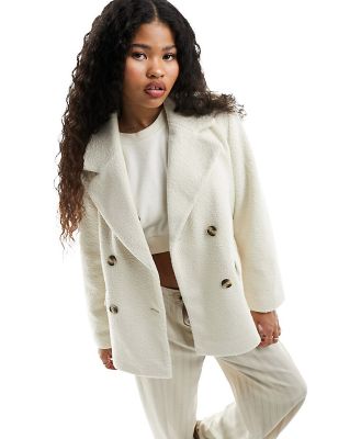 Vero Moda Petite double breasted grandad coat in cream-White
