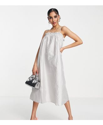 Vero Moda Petite smock cami midi dress in silver sheen-Grey