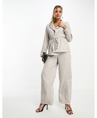 Vero Moda pinstripe relaxed belted blazer in grey (part of a set)